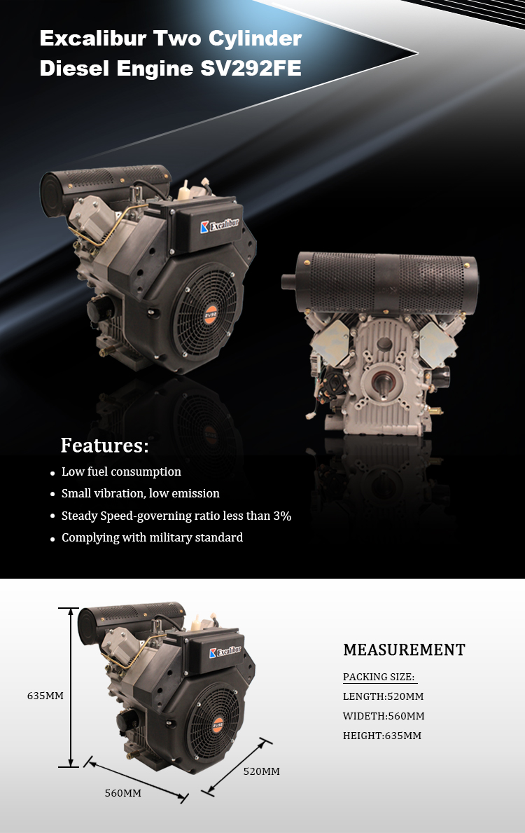 Jiangsu Excalibur SV292F 25HP V twin Diesel Engine Cylinder High Output Diesel Engine Motores Diesel Manufacturer