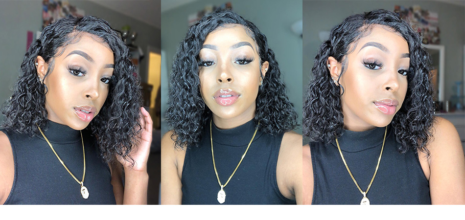 YXCHERIS Brazilian Curly Short Lace Front 4*4 Human Hair Wigs Bob Deep Wave Afro Kinky Curly Wig Natural Color For Black Women