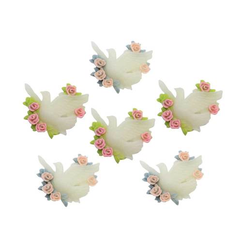 Hottest White Peace Dove Artificial Bird With Flower Resin Flatback Decoration Cabochon DIY Jewelry Finding Scrapbook Accessory