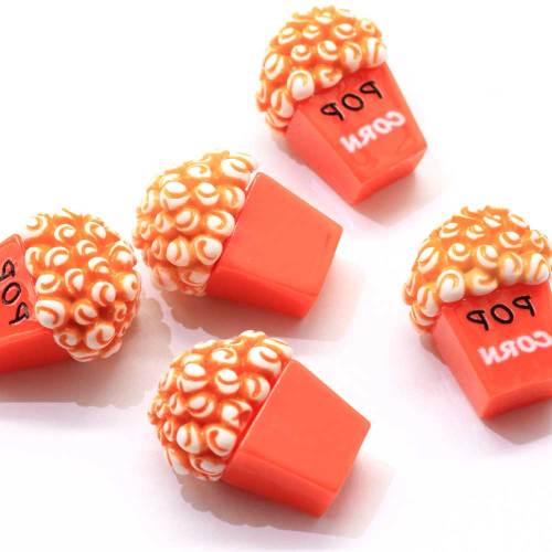 Μαζικά 100 τεμ. 24 * 28MM ρητίνη Flatback Popcorn Cabochons Kawaii Resin Miniature Dollhouse Popcorn Food Craft Hair Bow Center Craft