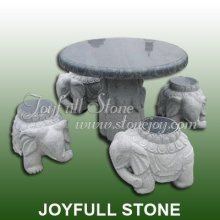 Hand-carved Stone Table Set with elephant sculpture