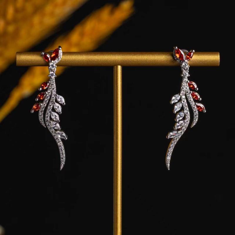 Leaf Cubic Zirconia Drop Earrings