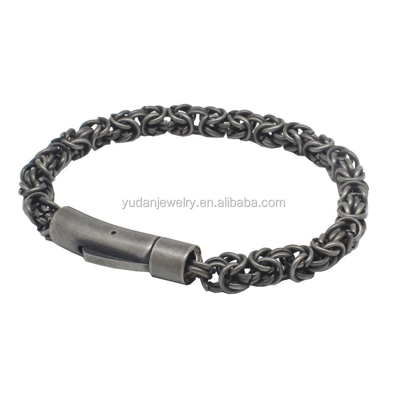 Mens Stainless Steel Bracelet Vintage Gun Black Biker Chain Link Bracelet