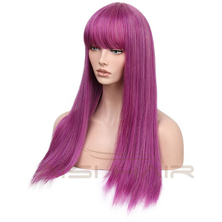 Top Quality Purple Wigs For Women With Bangs Synthetic Long Silky Straight Wave Wig