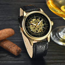 low moq leather band mechanical wrist watch