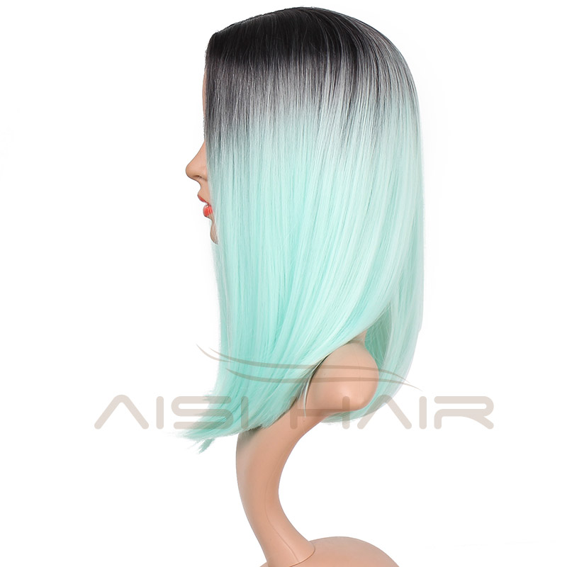 Aisi Hair Wholesale Middle Length Silky Straight Ombre Blue Bob Wig Cosplay Afro Synthetic Bob Wigs For Black Women