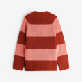 Contrast Striped Front Pockets Loose Knit Sweate