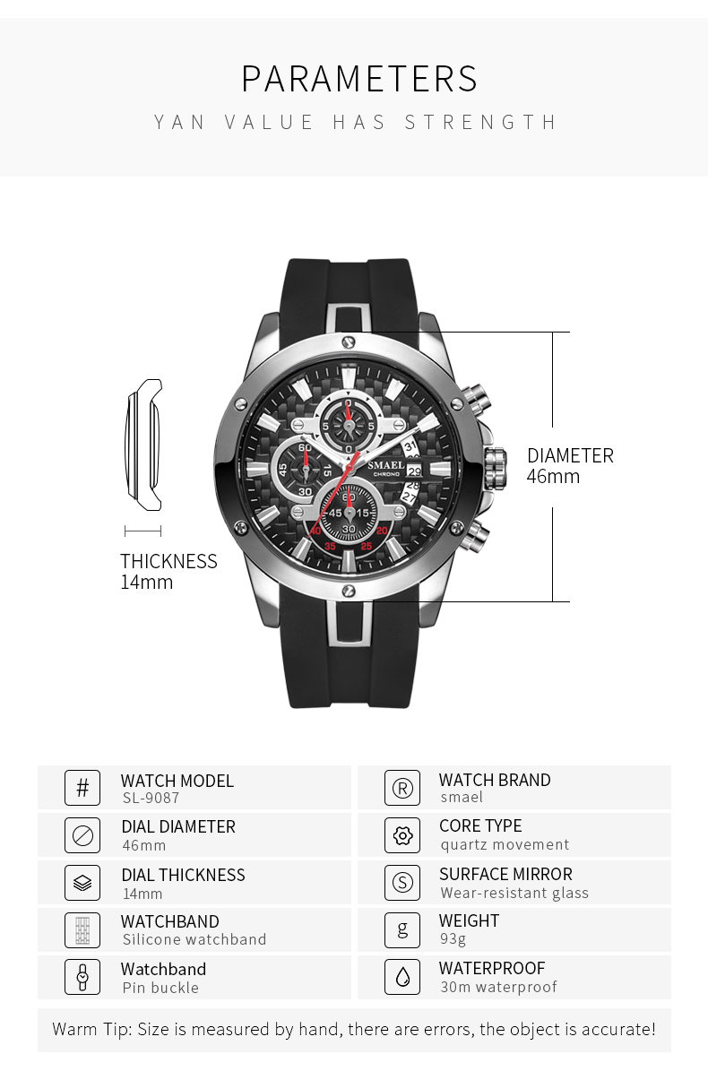 SMAEL 9087 Men Watches Sports Watches Military Watch Outdoor Chronograph Dual LED Display Relogio Masculino