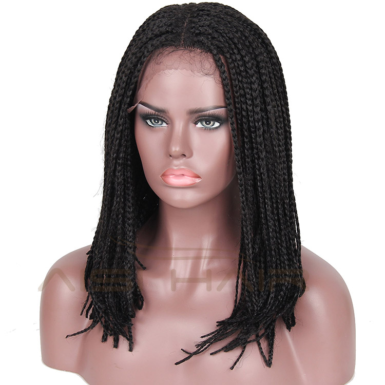 Aisi Hair Vendor Cheap Wholesale Glueless Afro Twist Box Braided Lace Frontal Wigs Synthetic Hair For Black Women Lace Front Wig