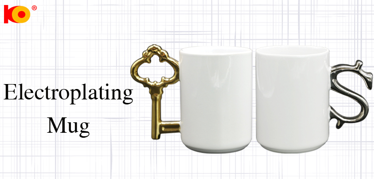 Luxury custom printing 11oz ceramic mug with golden handle electroplating mug with logo printing