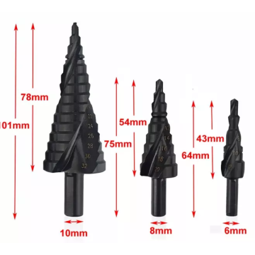 Hoogwaardige 3 packs spiraalstap boorbit set 1/4 &quot;hex shank kegel zwarte HSS boor voor hoge snelheid staal