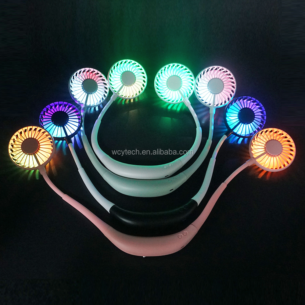 2021 New Arrival 2000mha Mini Rechargeable Fans Portable Neck Fan with LED Light