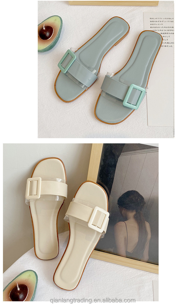 2021 summer Fashion Design Light Weight Outdoor Flat Ladies h shape slipper for women slide with  button women sandals