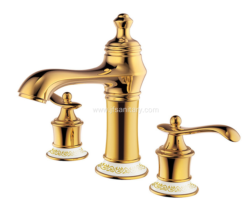 Brass Double Handle Basin Faucet Gold