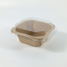 Biodegradable Kraft Paper Salad Bowl with Lid, 300ml, Rectangle with Octagonal Design