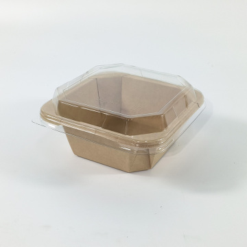 Biodegradable Kraft Paper Salad Bowl with Lid, 300ml, Rectangle with Octagonal Design