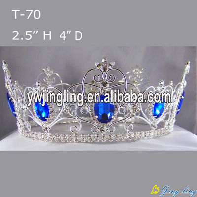 Full Round Sapphire Rhinestone Beauty Queen Pageant Crowns