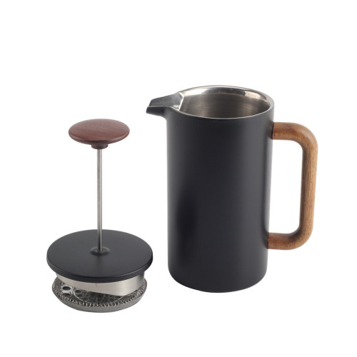 Black painting coffee french press with wood handle