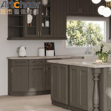Solid Wood Walnut Kitchen Cabinet Sets with Arch Shape