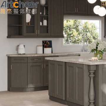 Solid Wood Walnut Kitchen Cabinet Sets with Arch Shape