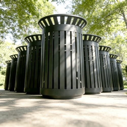 Single Round Metal Waste Receptacle for Custom Use