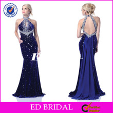 YW133 Sexy Open Back Royal Blue Shiny Crystals Halter Evening Dresses Online