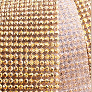Hot Fix Diamond Mesh Rhinestone Ribbon in Gold Setting