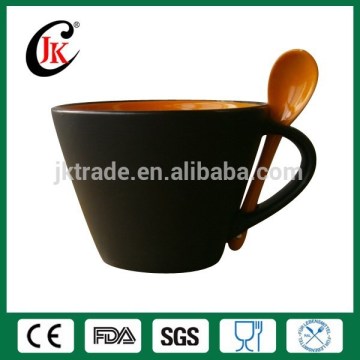 Wholesale cheap black stoneware coffee mug stoneware mug with spoon