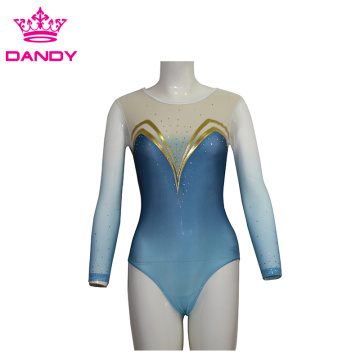 Customized Blue Long Sleeve Dance Gymnastics Leotard