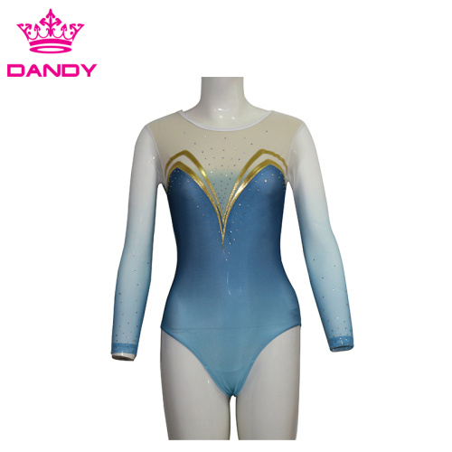 Thể thao tùy chỉnh tay áo dài màu xanh Leotard