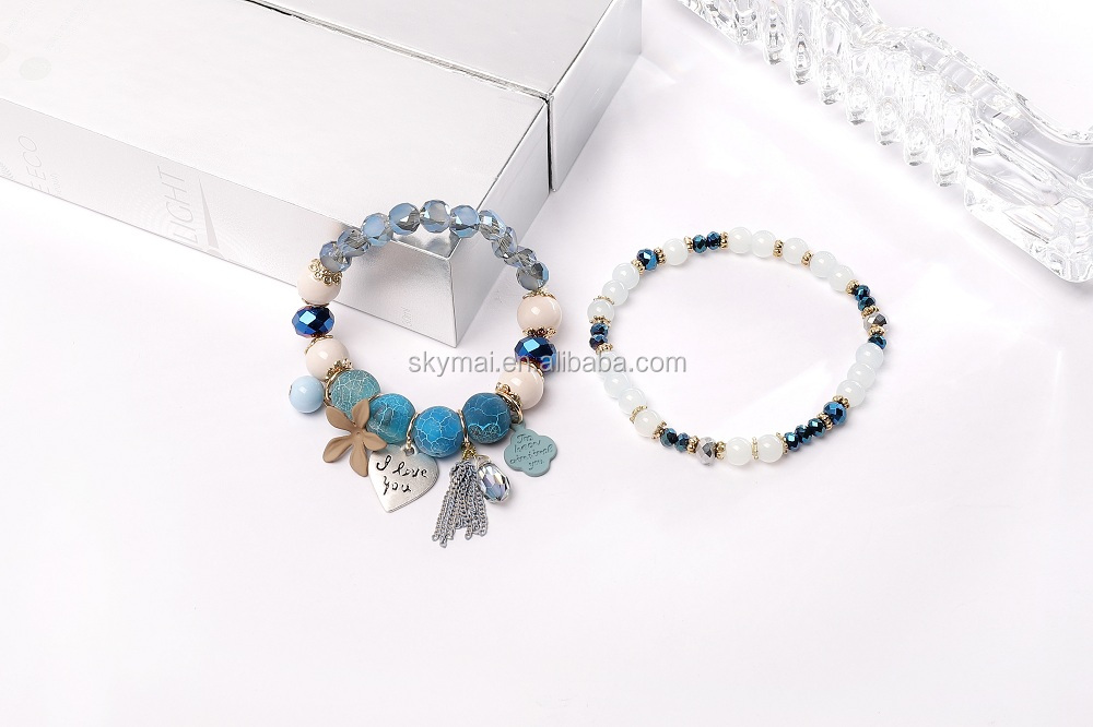 Custom Spring bracelet stone beaded charm bracelet mix pendant tassel bracelet for women