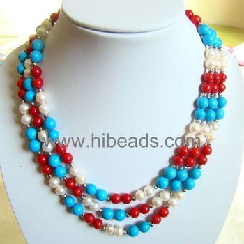 red coral white pearl blue turquoise necklace Coral-jewelry-0066-02