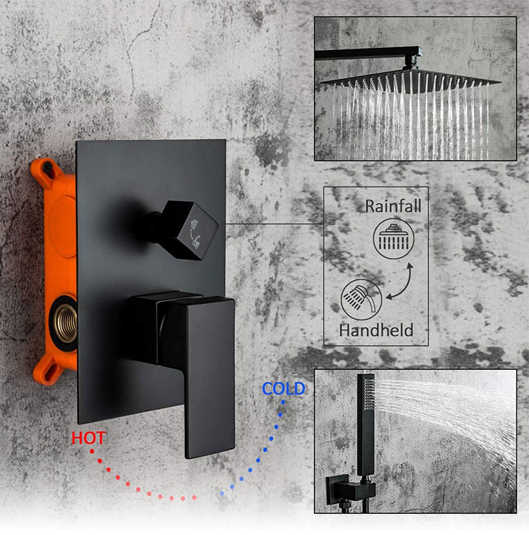 Modern Brass High Pressure Rain Thermostatic Taps Concealed Black Bathroom Shower Sets