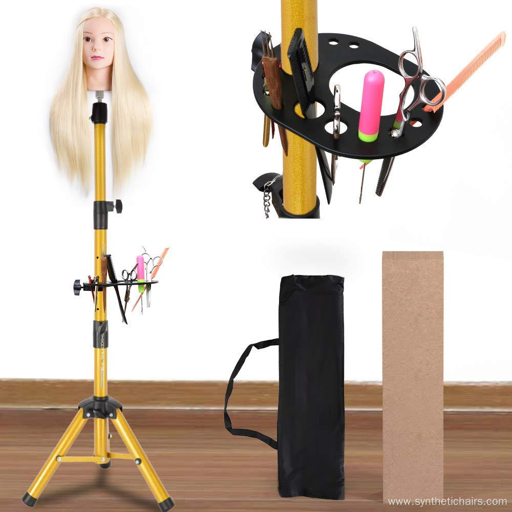 Luxurious Gold Wig Stand Tripod With Multi-functional Tray