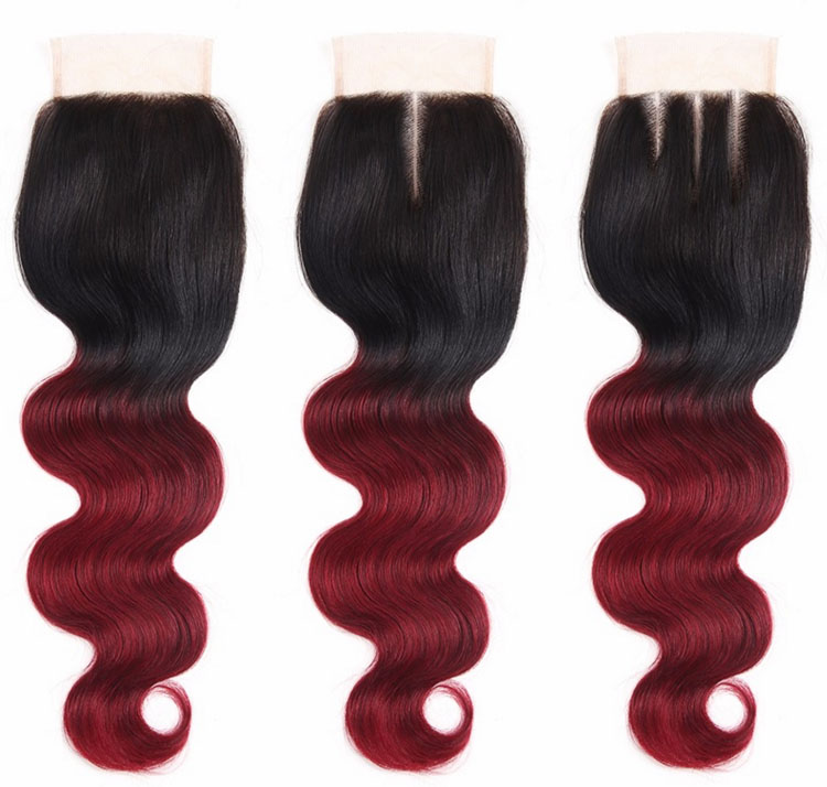 1B/Burgundy Ombre Brazilian Body Wave 3/4 Bundles With Lace Closure Human Hair Bundles And Closure 99J Red Remy Hair Weave