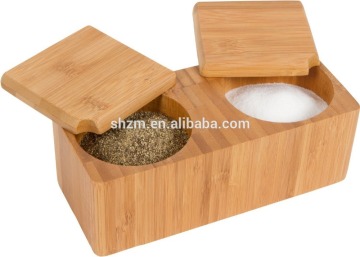 Bamboo round spice container Double jar with lid