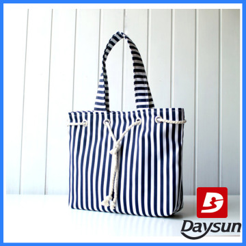 Navy blue and white striped sailor market tote bag beach bag