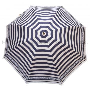 Parapluie droit à rayures bleues pour dames avec dentelle