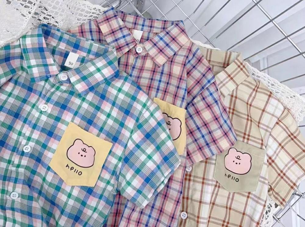 Pocket Little Bear Cartoon Baby Boy Controled Shirt