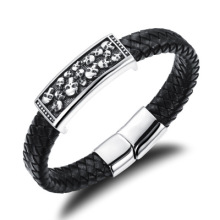Customized made Stainless Steel bracelet stingray leather with skull