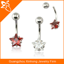 surgical steel star belly bars belly button rings with zircon