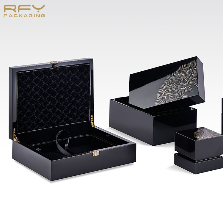 Sublimation Luxury Black Piano Lacquer Wood Storage Gift Wooden Packaging Boxes