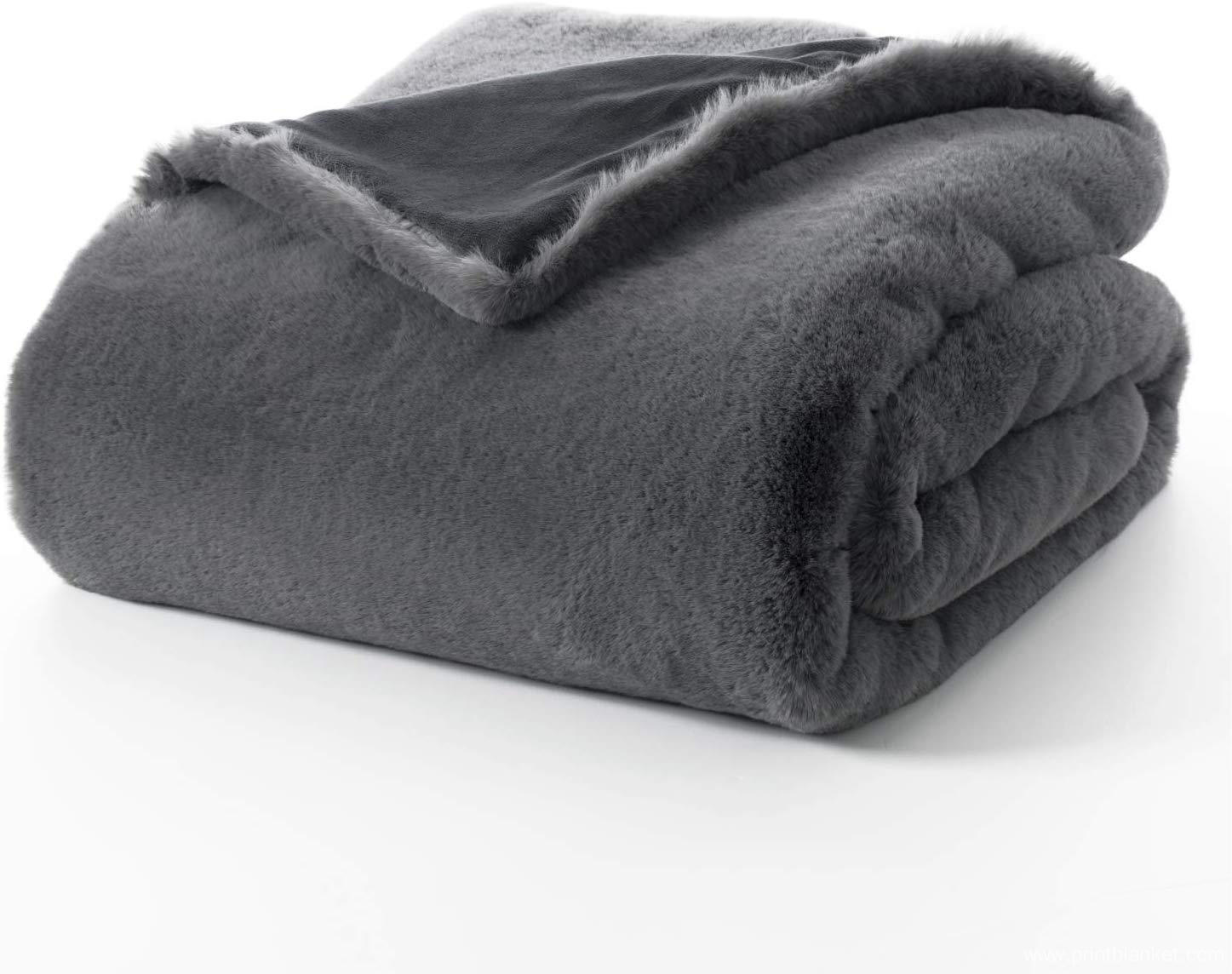 Reversible Rabbit Faux Fur Throw Blanket