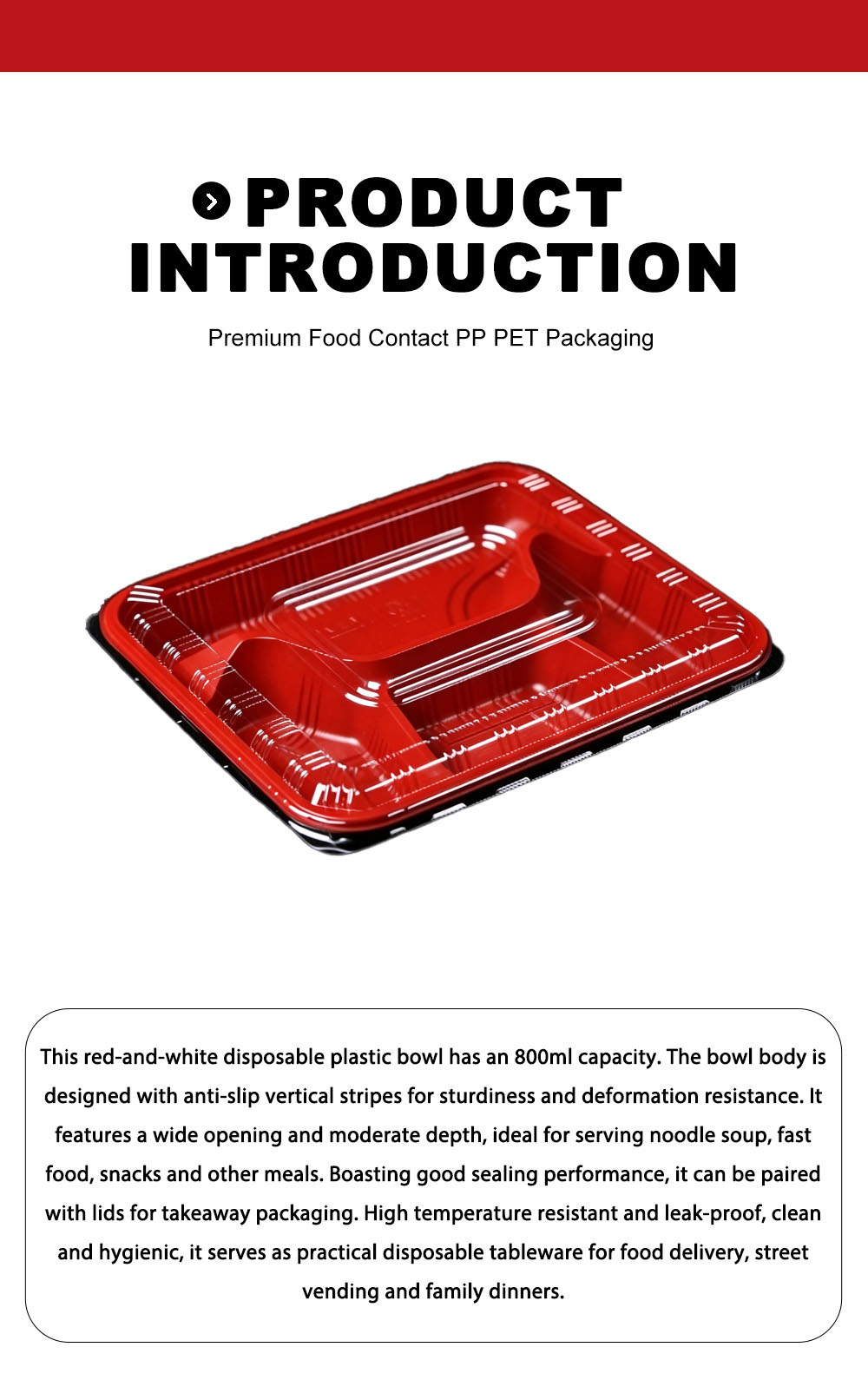 Одноразовая коробка для еды с красным отделением X Red Compartment Disposable Food Box X