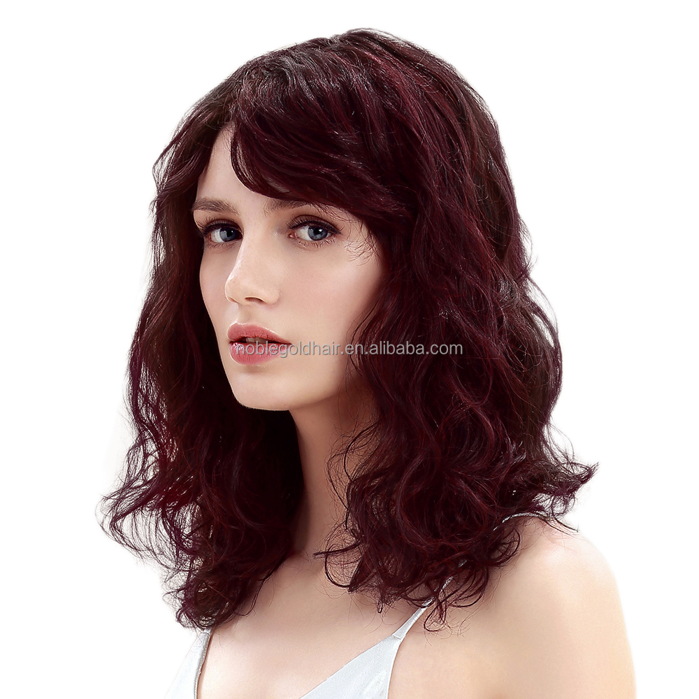 Wholesale Long Women water Weave  lace part wig High Quality Color high temperature fiber Synthetic Hair Wig With Bangs