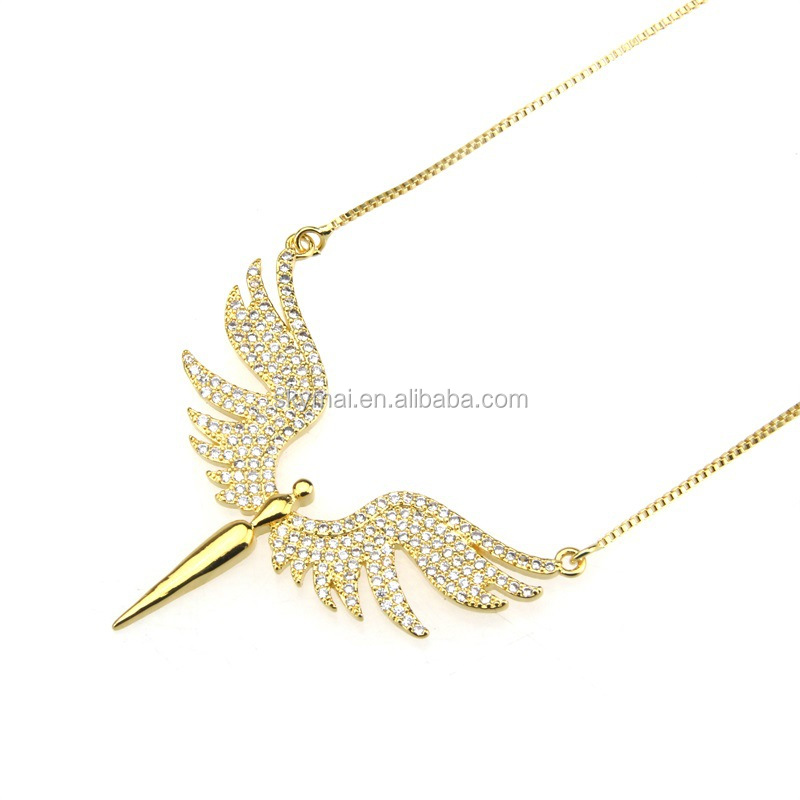 Hot selling angel pendant copper gold-plated zircon necklace fashion vacuum gold-plated platinum necklace for women