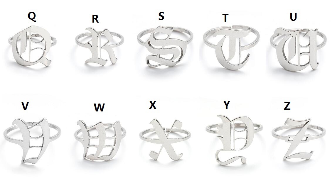 26 alphabet letter rings 18k gold initial rings letter old english font letter ring stainless steel