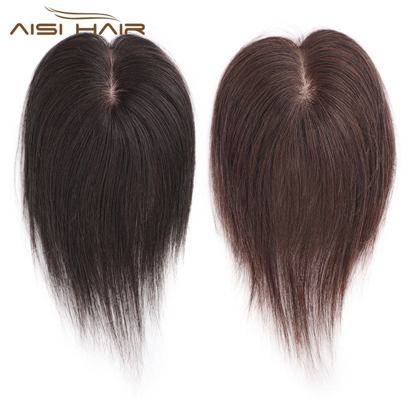 Aisi Hair Brazilian Human Hair 5x8 Toupee Breathable Silk Base Human Hair Toupee  Natural Black Cheap Women Toupee