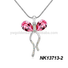2014 latest design of dragonfly crystal stone pendant necklace ,hot selling silver necklace