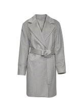 Grey Faux Leather Texture Belted Wool Coat